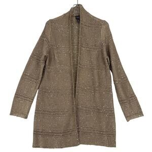 Chico's Travelers Tunic Cardigan Womens Size M Beige Sequined Open Front